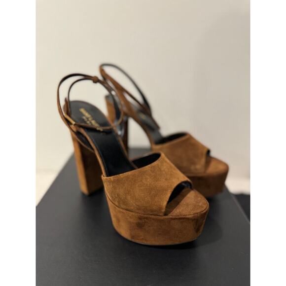 SAINT LAURENT JODIE PLATFORM SANDALS IN SUEDE LAND BNIB 38.5 - Picture 4 of 10